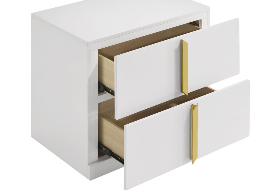 Ines 2-drawer Nightstand Bedside Table White High Gloss - 223092
