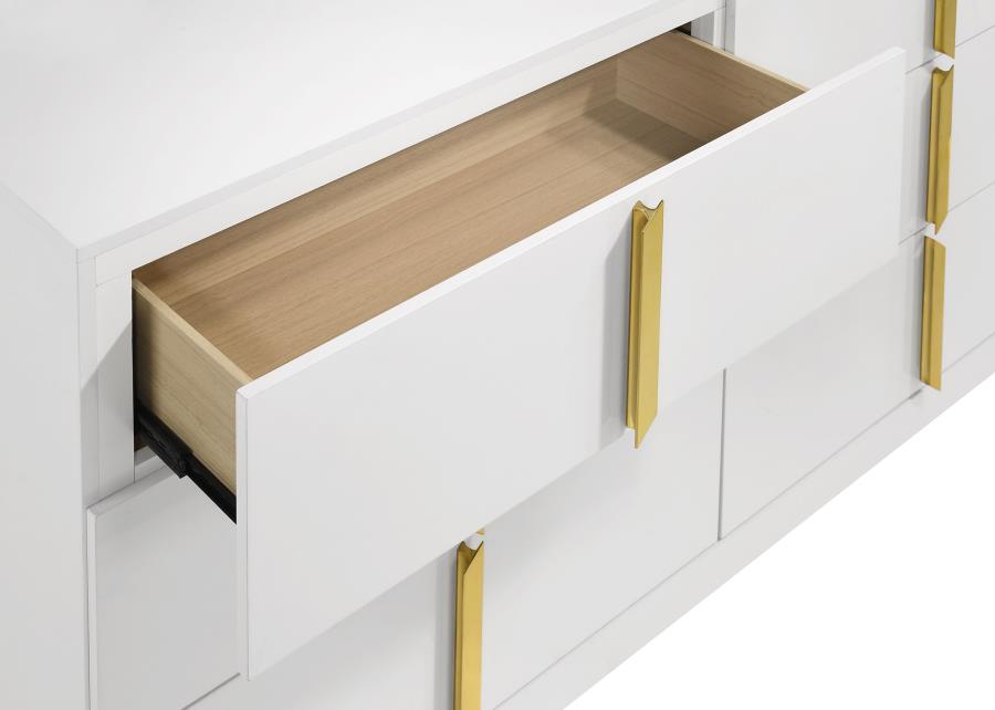 Ines 6-drawer Bedroom Dresser with Mirror White High Gloss - 223093M