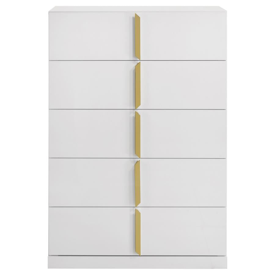 Ines 5-drawer Bedroom Chest of Drawers White High Gloss - 223095