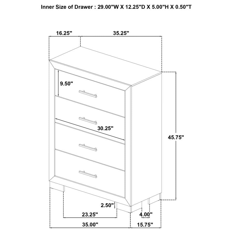 Arielle 4-drawer Bedroom Chest of Drawers Light Oak - 223115