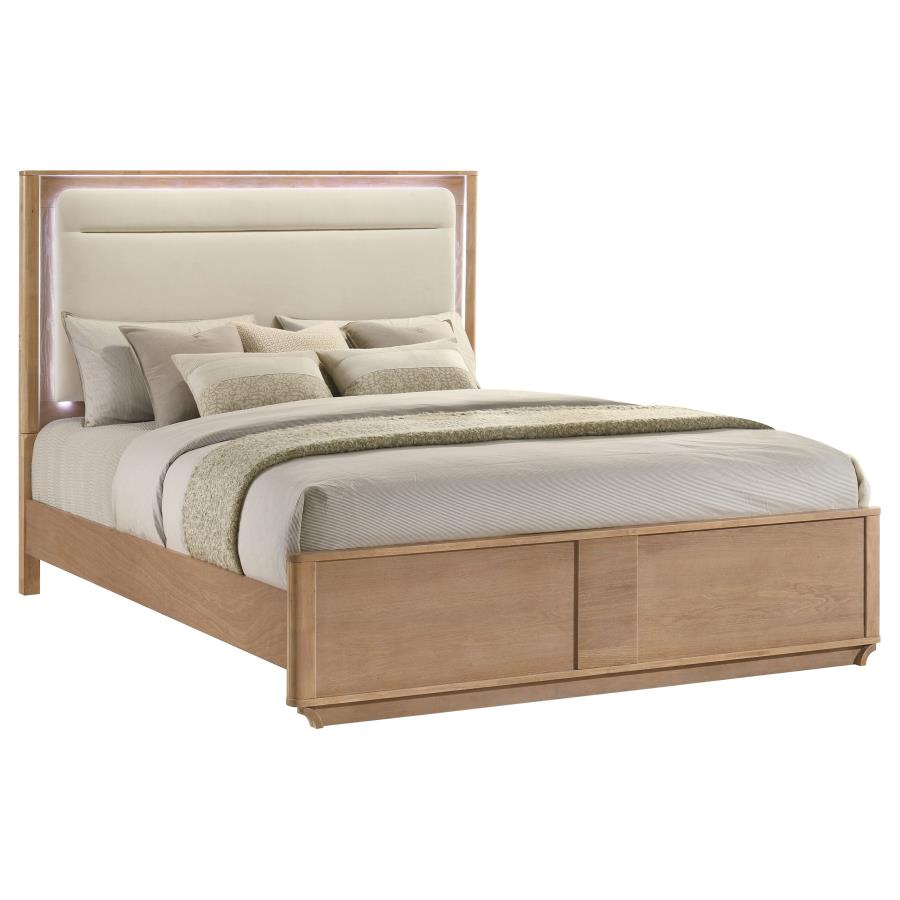 Leanne Eastern King LED Panel Bed Off White and Light Oak - 223131KE
