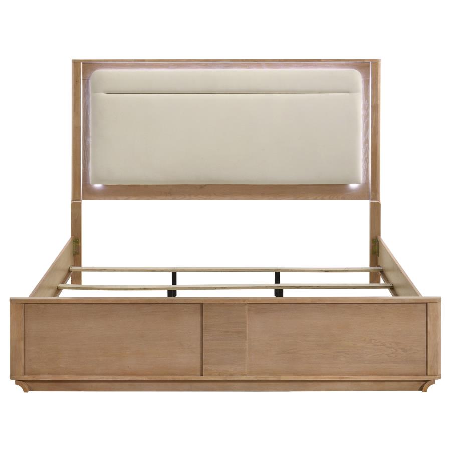 Leanne Eastern King LED Panel Bed Off White and Light Oak - 223131KE