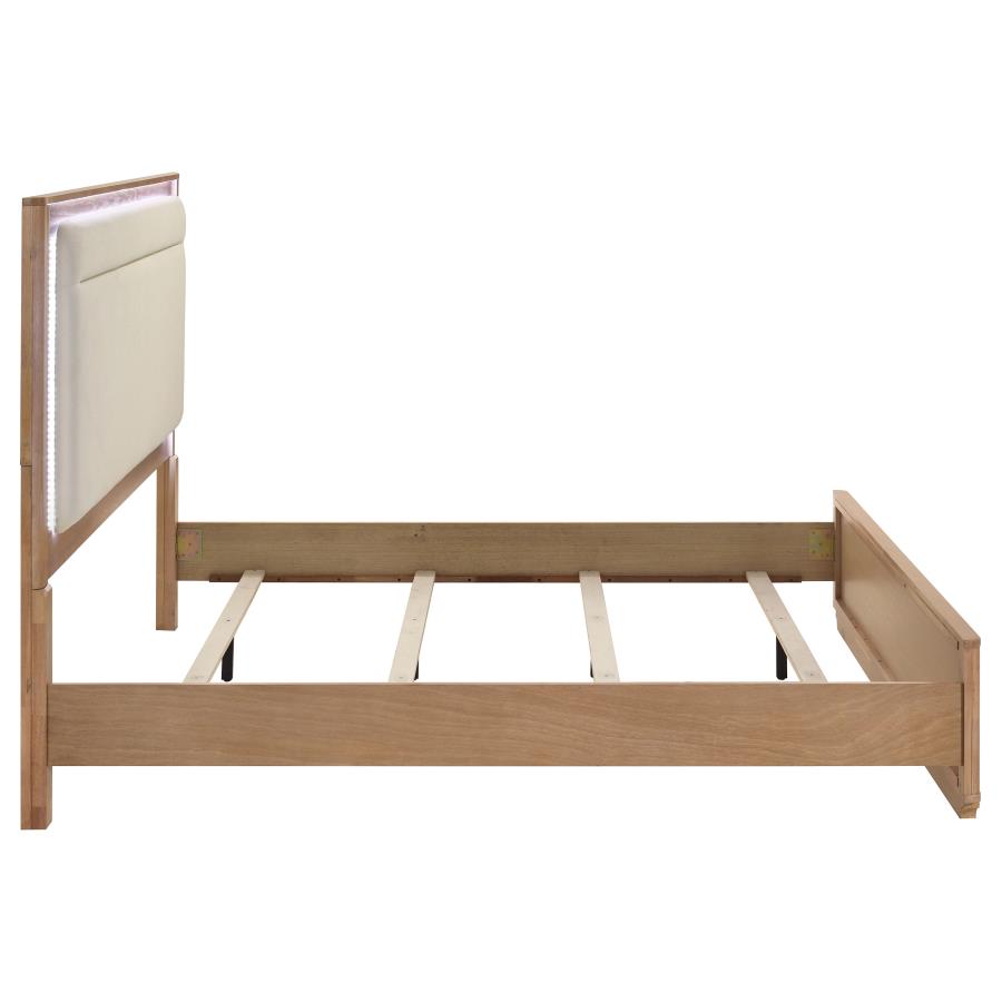 Leanne Eastern King LED Panel Bed Off White and Light Oak - 223131KE
