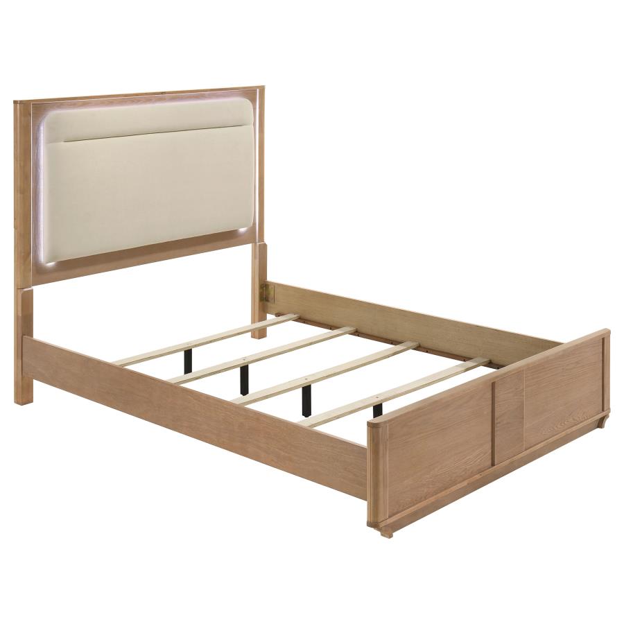 Leanne Queen LED Panel Bed Off White and Light Oak - 223131Q
