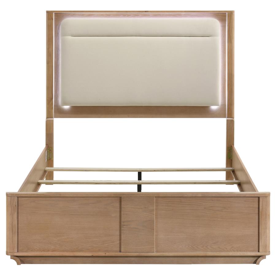 Leanne Queen LED Panel Bed Off White and Light Oak - 223131Q