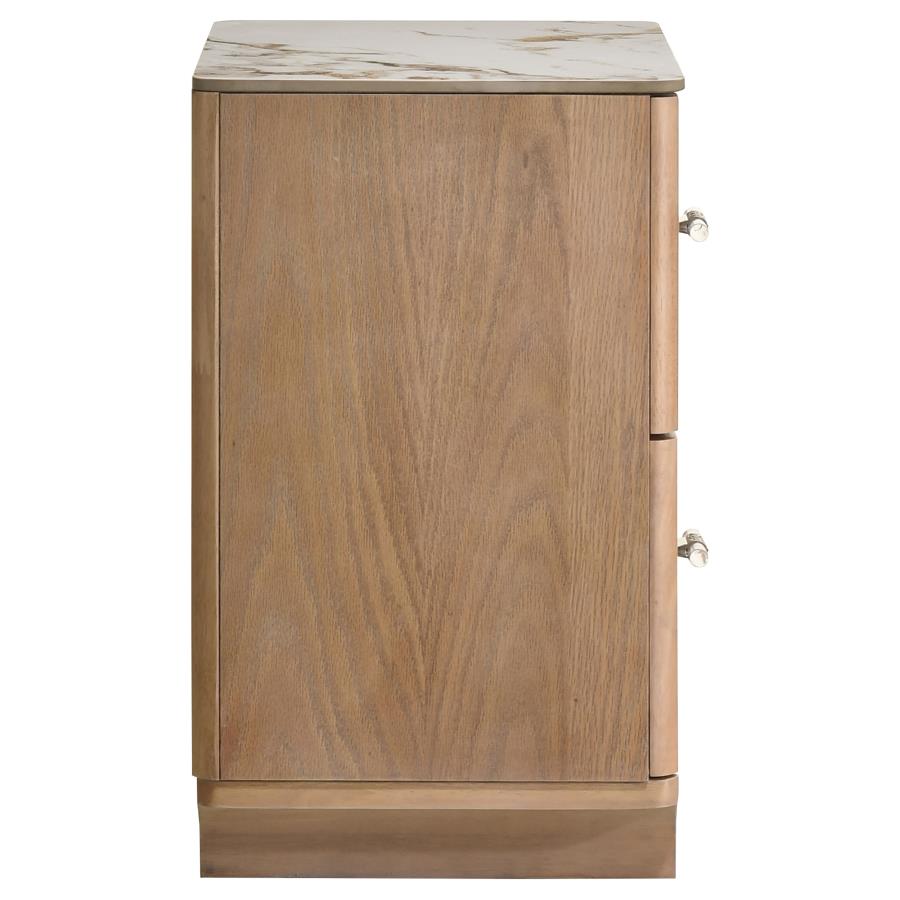 Leanne 2-drawer Sinter Stone Top Nightstand Light Oak - 223132