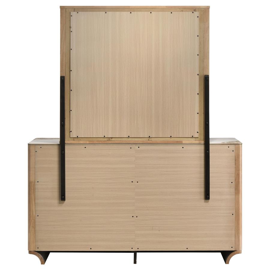 Leanne 6-drawer Sinter Stone Top Dresser and Mirror Light Oak - 223133M