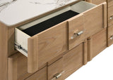 Leanne 6-drawer Sinter Stone Top Dresser and Mirror Light Oak - 223133M