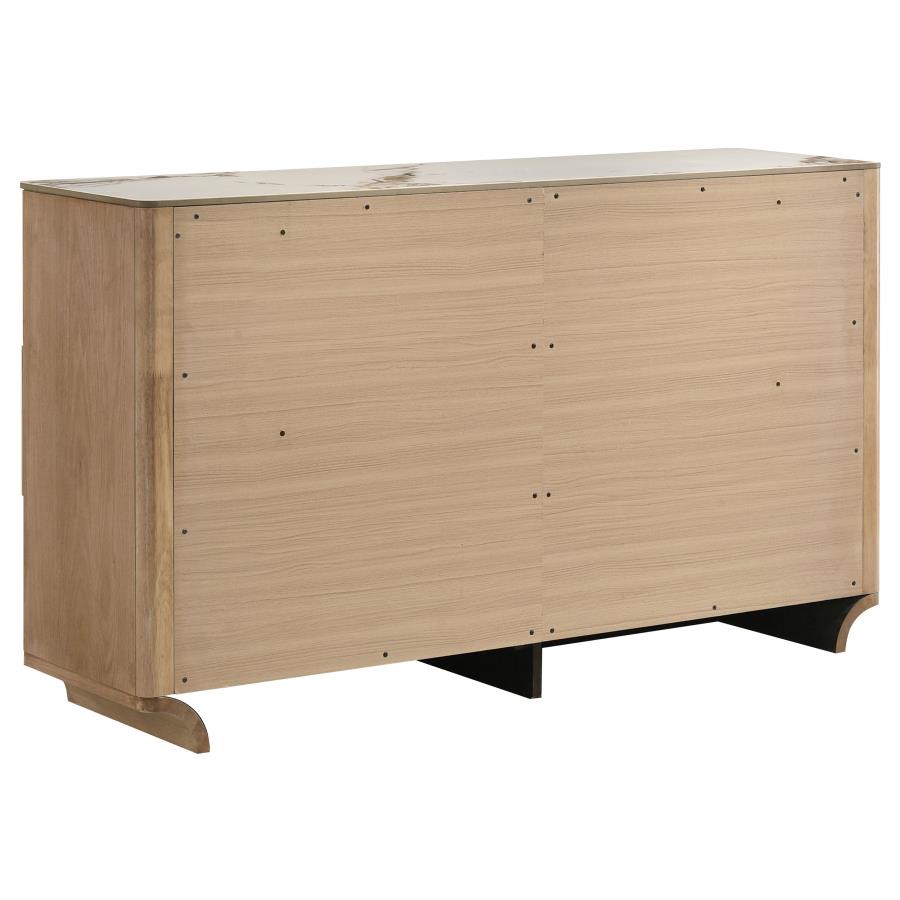 Leanne 6-drawer Sinter Stone Top Dresser Cabinet Light Oak - 223133