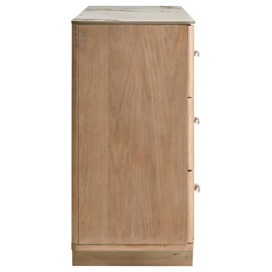 Leanne 6-drawer Sinter Stone Top Dresser Cabinet Light Oak - 223133
