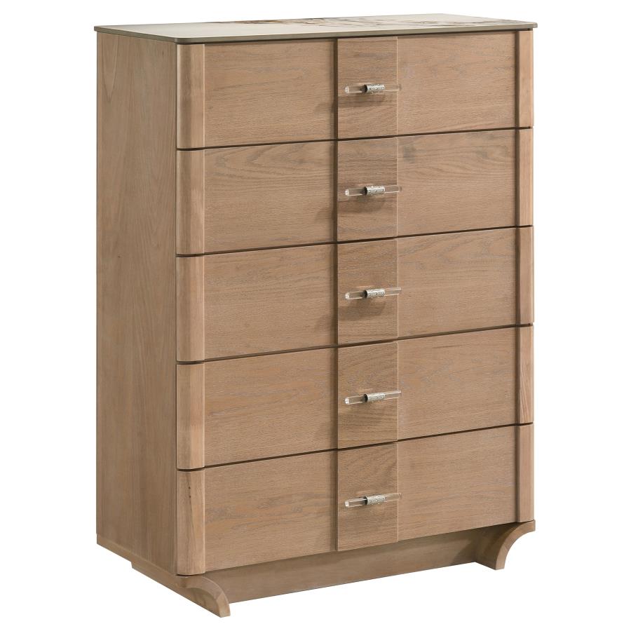 Leanne 5-drawer Sinter Stone Top Chest of Drawers Light Oak - 223135