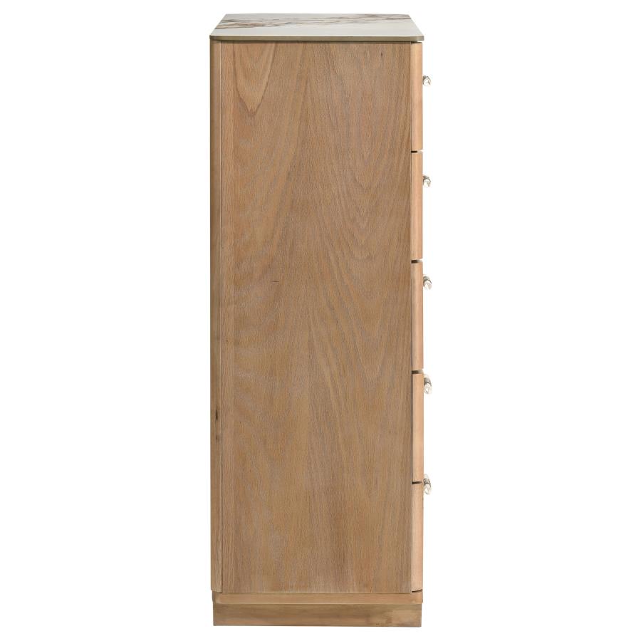 Leanne 5-drawer Sinter Stone Top Chest of Drawers Light Oak - 223135