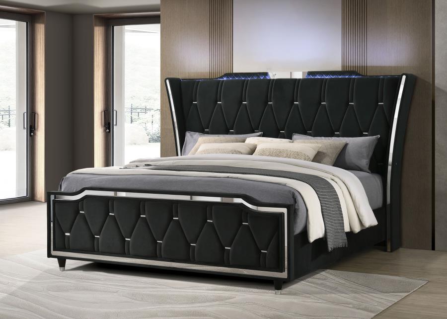 Lorient California King LED Upholstered Bed Black - 223161KW