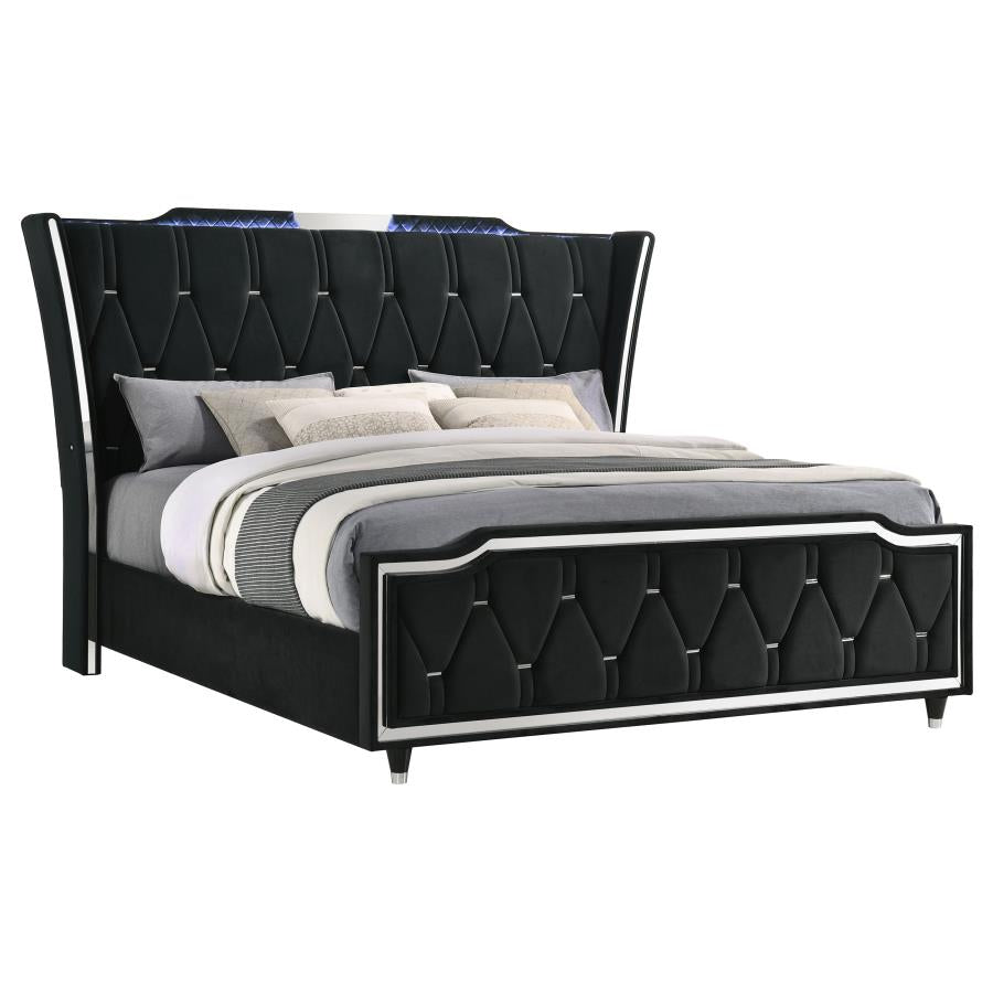 Lorient California King LED Upholstered Bed Black - 223161KW