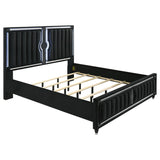 Ravenne Velvet Upholstered Eastern King LED Panel Bed Black - 223191KE