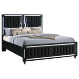 Ravenne Velvet Upholstered Eastern King LED Panel Bed Black - 223191KE