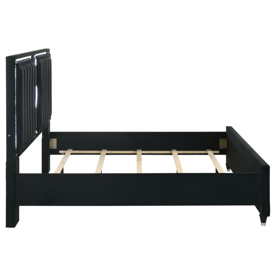Ravenne Velvet Upholstered Eastern King LED Panel Bed Black - 223191KE