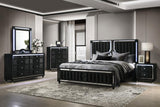 Ravenne Velvet Upholstered Eastern King LED Panel Bed Black - 223191KE