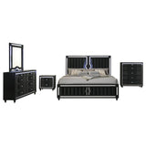 Ravenne 5-piece Velvet Upholstered California King LED Bedroom Set Black - 223191KW-S5