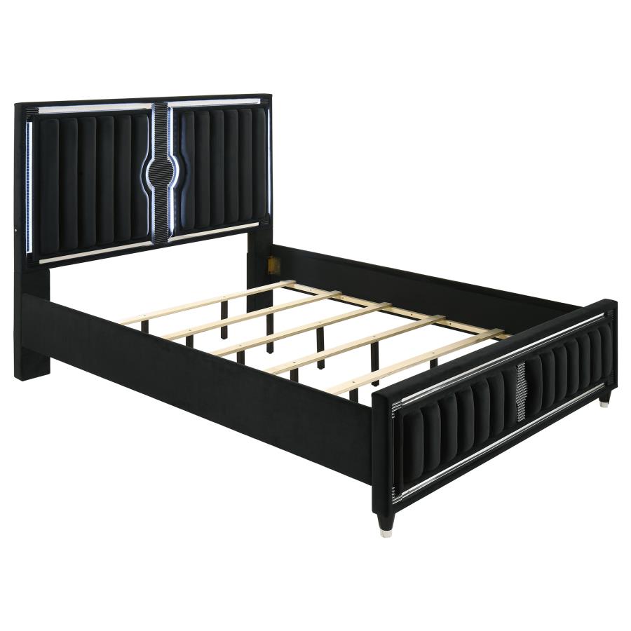 Ravenne 5-piece Velvet Upholstered California King LED Bedroom Set Black - 223191KW-S5