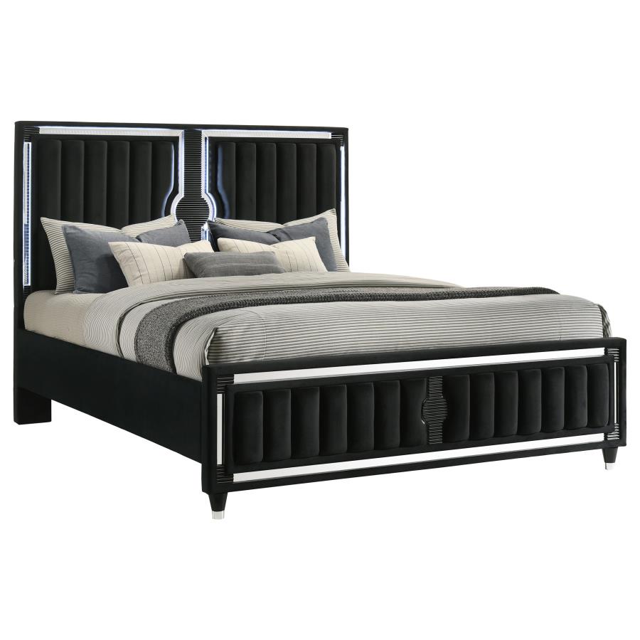 Ravenne Velvet Upholstered California King LED Panel Bed Black - 223191KW