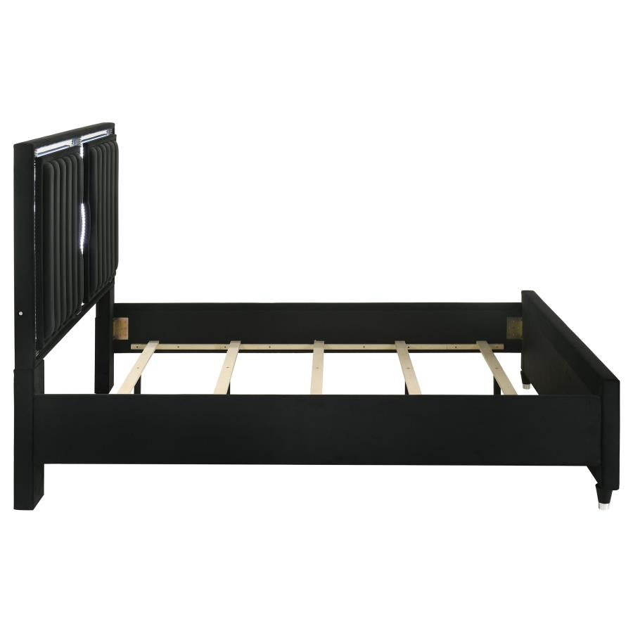 Ravenne Velvet Upholstered California King LED Panel Bed Black - 223191KW