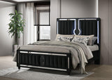 Ravenne Velvet Upholstered Queen LED Panel Bed Black - 223191Q