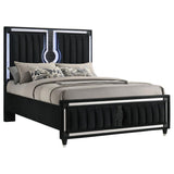 Ravenne Velvet Upholstered Queen LED Panel Bed Black - 223191Q