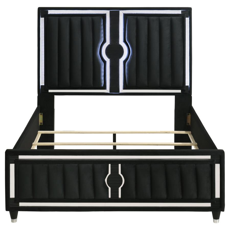Ravenne Velvet Upholstered Queen LED Panel Bed Black - 223191Q