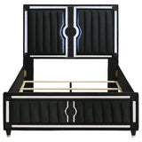 Ravenne Velvet Upholstered Queen LED Panel Bed Black - 223191Q