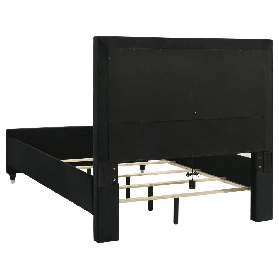 Ravenne Velvet Upholstered Queen LED Panel Bed Black - 223191Q