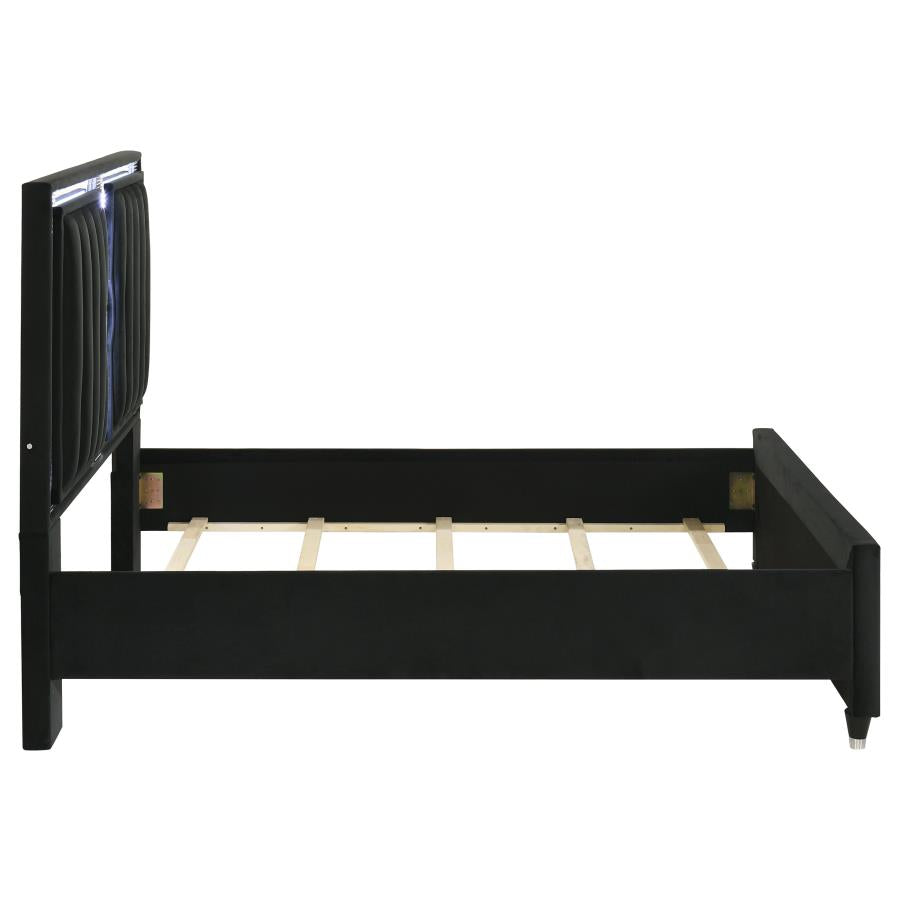 Ravenne Velvet Upholstered Queen LED Panel Bed Black - 223191Q