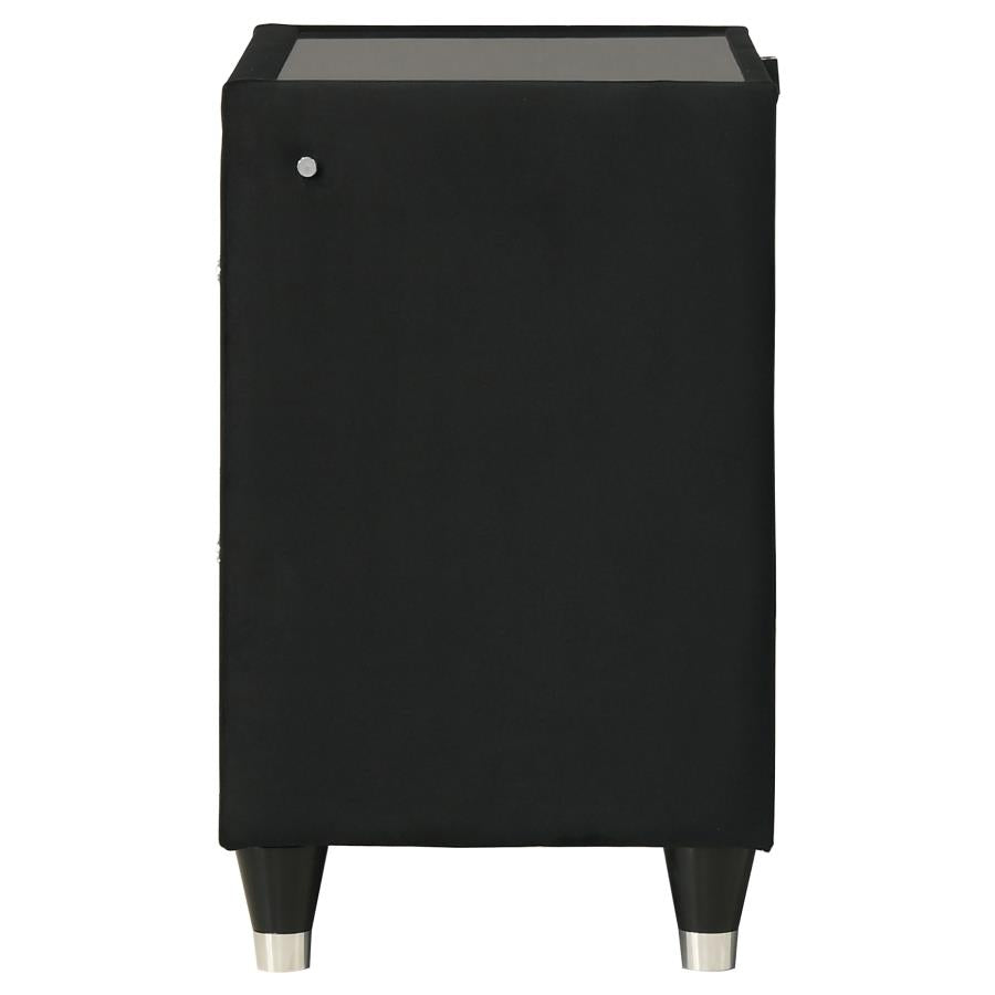 Ravenne 2-drawer Velvet Upholstered LED Nightstand with USB Black - 223192