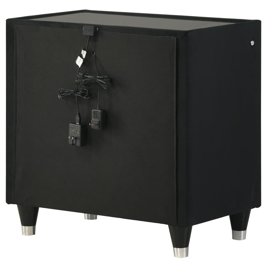 Ravenne 2-drawer Velvet Upholstered LED Nightstand with USB Black - 223192