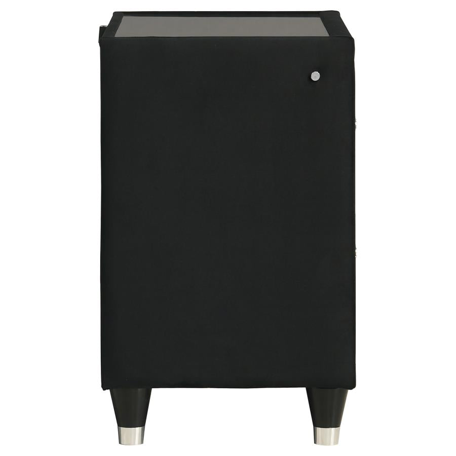 Ravenne 2-drawer Velvet Upholstered LED Nightstand with USB Black - 223192