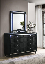 Ravenne 8-drawer Velvet Upholstered LED Dresser and Mirror Black - 223193M