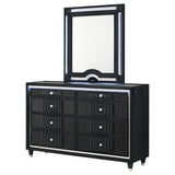 Ravenne 8-drawer Velvet Upholstered LED Dresser and Mirror Black - 223193M