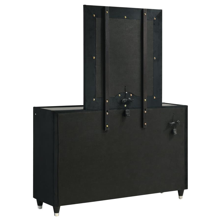 Ravenne 8-drawer Velvet Upholstered LED Dresser and Mirror Black - 223193M