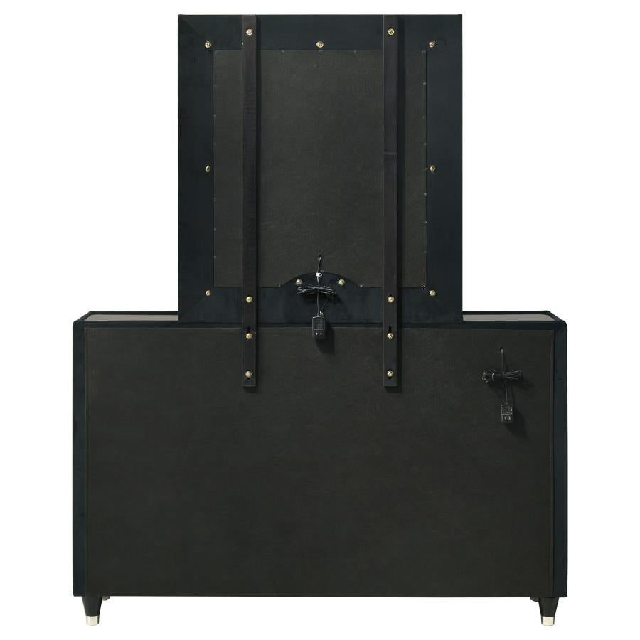 Ravenne 8-drawer Velvet Upholstered LED Dresser and Mirror Black - 223193M