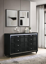 Ravenne 8-drawer Velvet Upholstered LED Dresser Cabinet Black - 223193