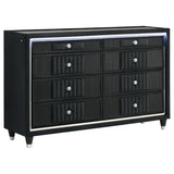 Ravenne 8-drawer Velvet Upholstered LED Dresser Cabinet Black - 223193