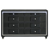 Ravenne 8-drawer Velvet Upholstered LED Dresser Cabinet Black - 223193