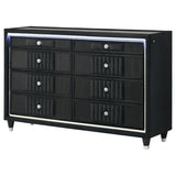 Ravenne 8-drawer Velvet Upholstered LED Dresser Cabinet Black - 223193