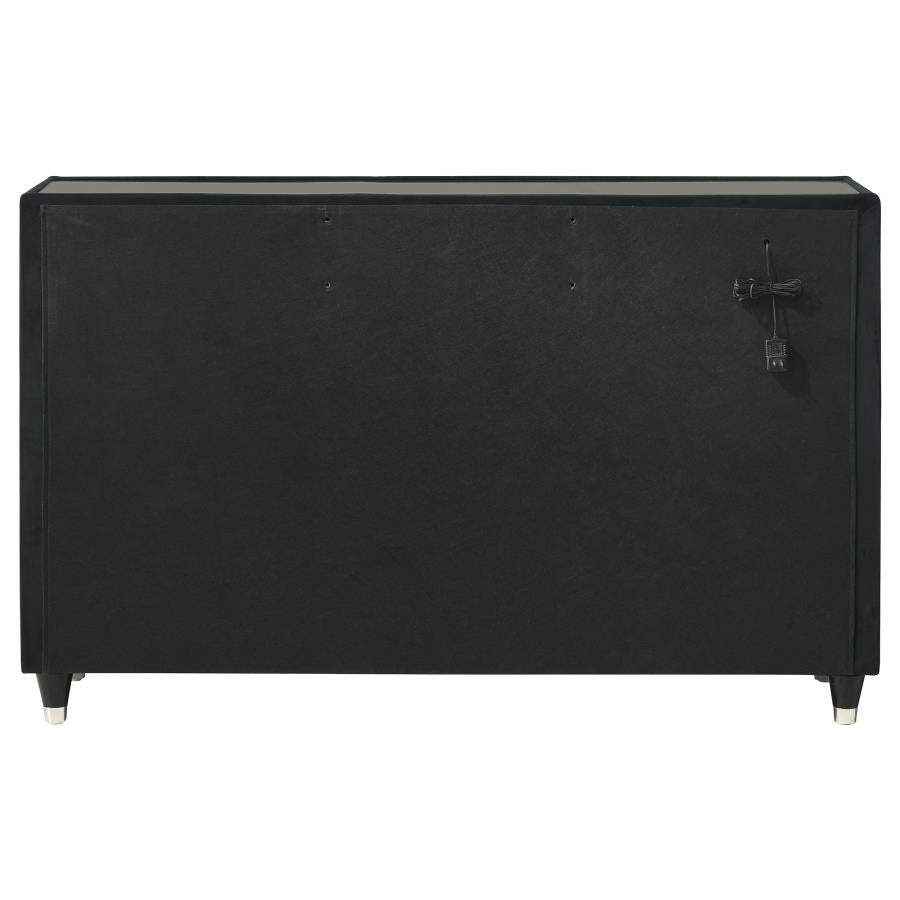Ravenne 8-drawer Velvet Upholstered LED Dresser Cabinet Black - 223193