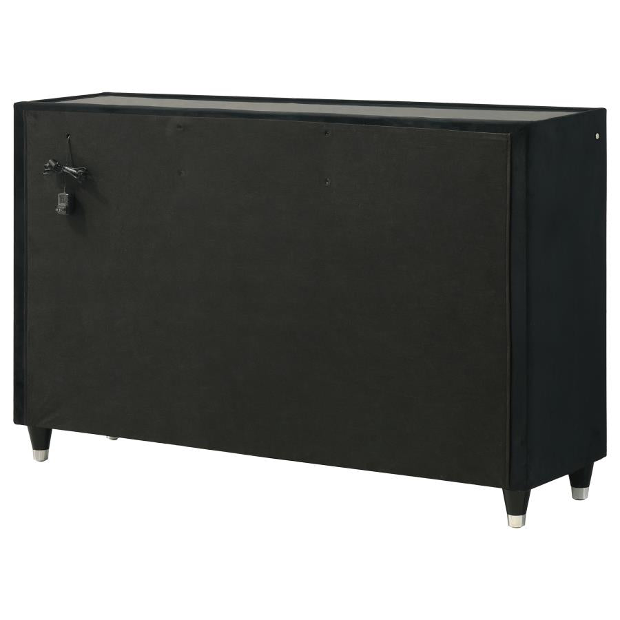 Ravenne 8-drawer Velvet Upholstered LED Dresser Cabinet Black - 223193