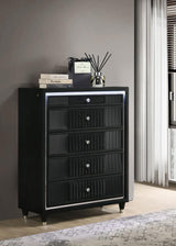 Ravenne 5-drawer Velvet Upholstered LED Chest of Drawers Black - 223195