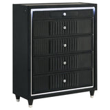 Ravenne 5-drawer Velvet Upholstered LED Chest of Drawers Black - 223195