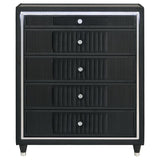 Ravenne 5-drawer Velvet Upholstered LED Chest of Drawers Black - 223195