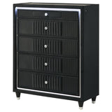 Ravenne 5-drawer Velvet Upholstered LED Chest of Drawers Black - 223195