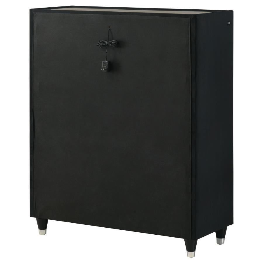 Ravenne 5-drawer Velvet Upholstered LED Chest of Drawers Black - 223195
